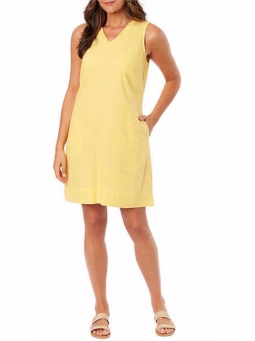 NWT Briggs Ladies' Ruffle V-Neck Linen Blend Dress